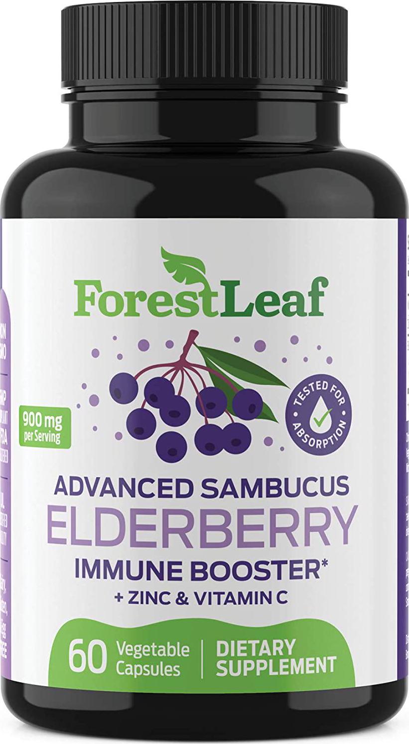 Advanced Sambucus Elderberry Immune Booster with Zinc and Vitamin C - Black Elderberry Fruit Extract Supplement - Immunity Support for Adults and Children - 60 Vegetarian Capsules