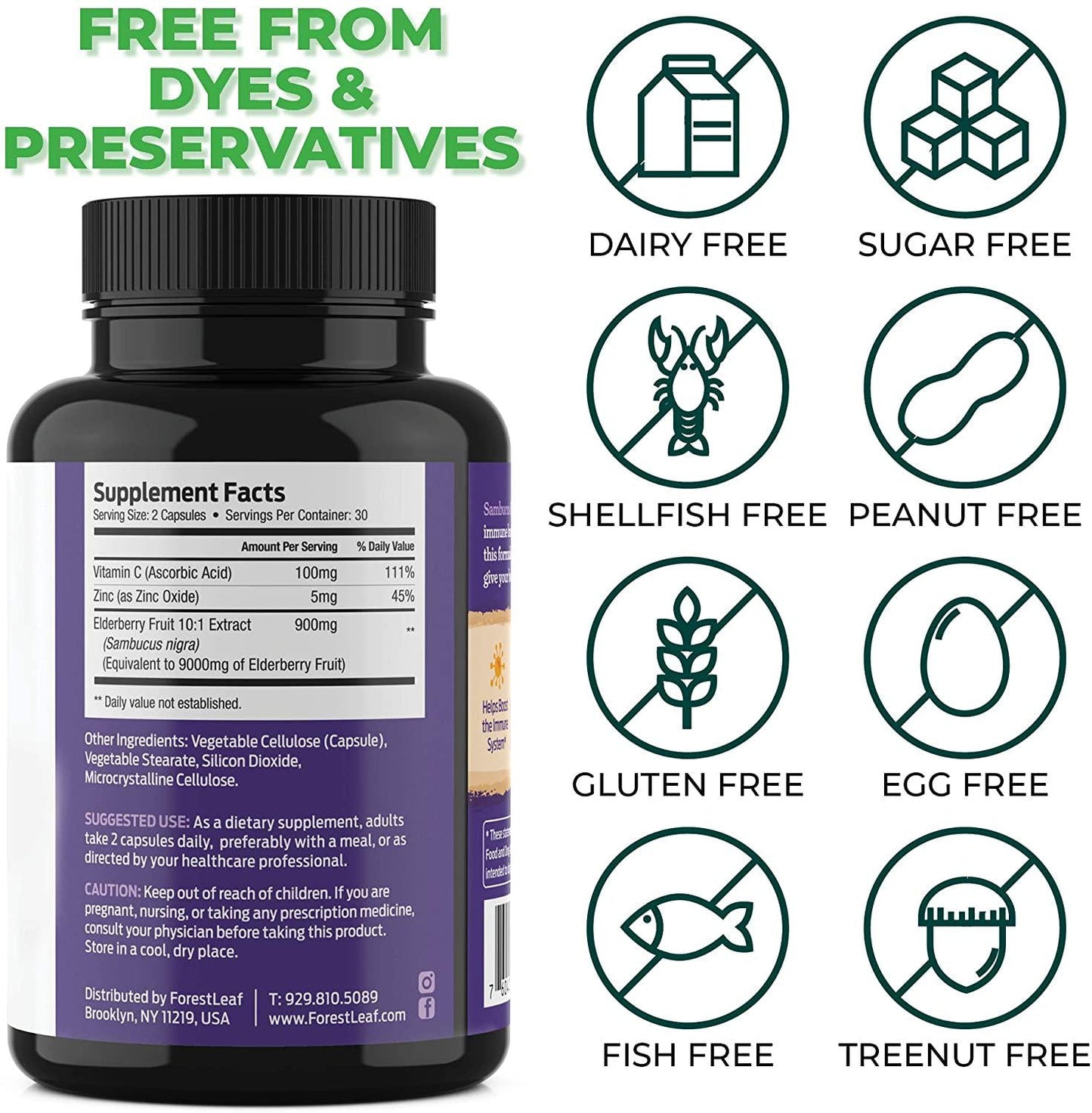 Advanced Sambucus Elderberry Immune Booster with Zinc and Vitamin C - Black Elderberry Fruit Extract Supplement - Immunity Support for Adults and Children - 60 Vegetarian Capsules