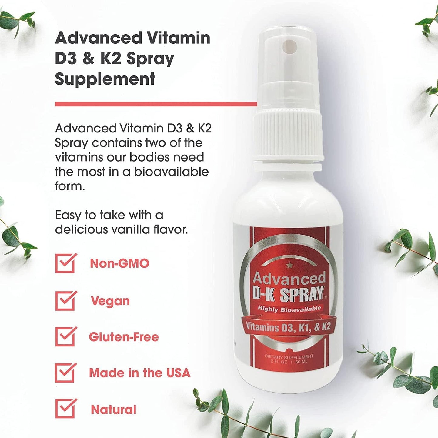 Advanced Vitamin D3 and K2 Spray-Most Effective Delivery with Nano Technology Provides Instant Absorption. More Effective Than Pills, Powders, and Capsules. (4 oz)