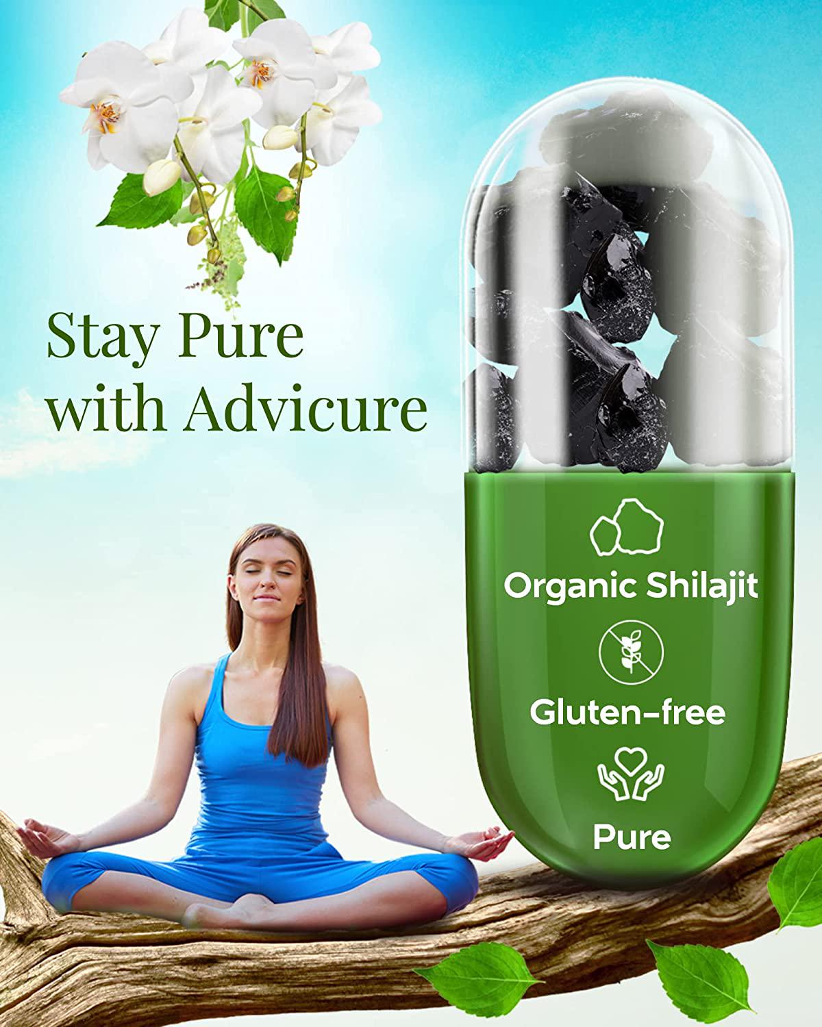 Advicure Pure Himalayan Shilajit 1000mg Extract 180 Veg Capsules Pack Natural Ayurvedic Supplement Tablets for Men Women