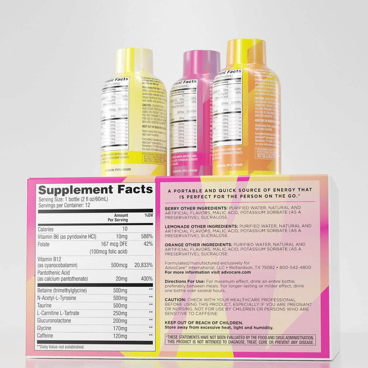 AdvoCare Slam Variety Pack, 12 Single Serving Bottles, 2 FL OZ Each