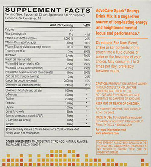 Advocare Spark Energy Drink 14-0.25 oz single serve pouches - Mandarin Orange