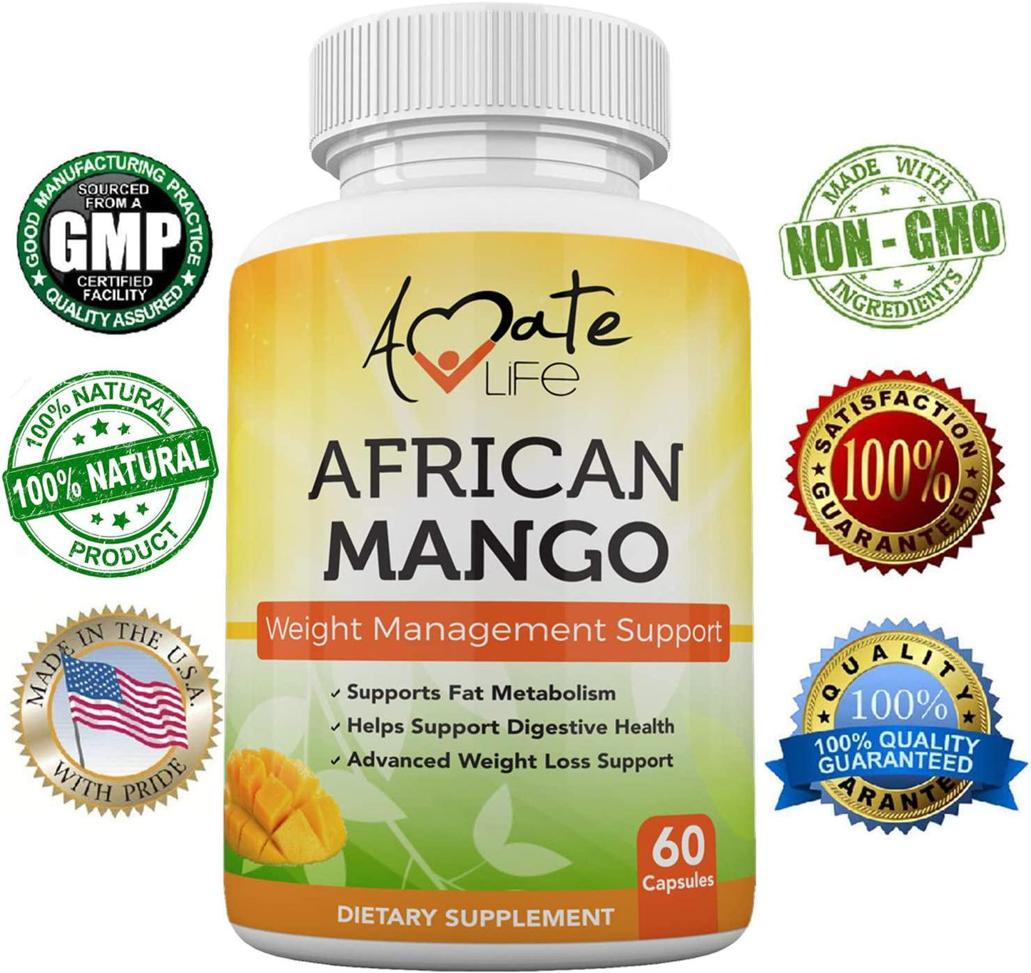 African Mango Seed Extract Irvingia Gabonensis Supports Metabolism and Fat Burning Weight Management Supplement Metabolic Booster, Non-GMO Formula 60 Capsules Made in USA by Amate Life