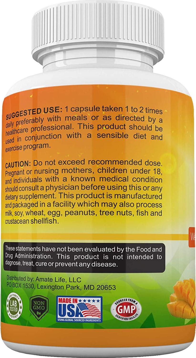 African Mango Seed Extract Irvingia Gabonensis Supports Metabolism and Fat Burning Weight Management Supplement Metabolic Booster, Non-GMO Formula 60 Capsules Made in USA by Amate Life