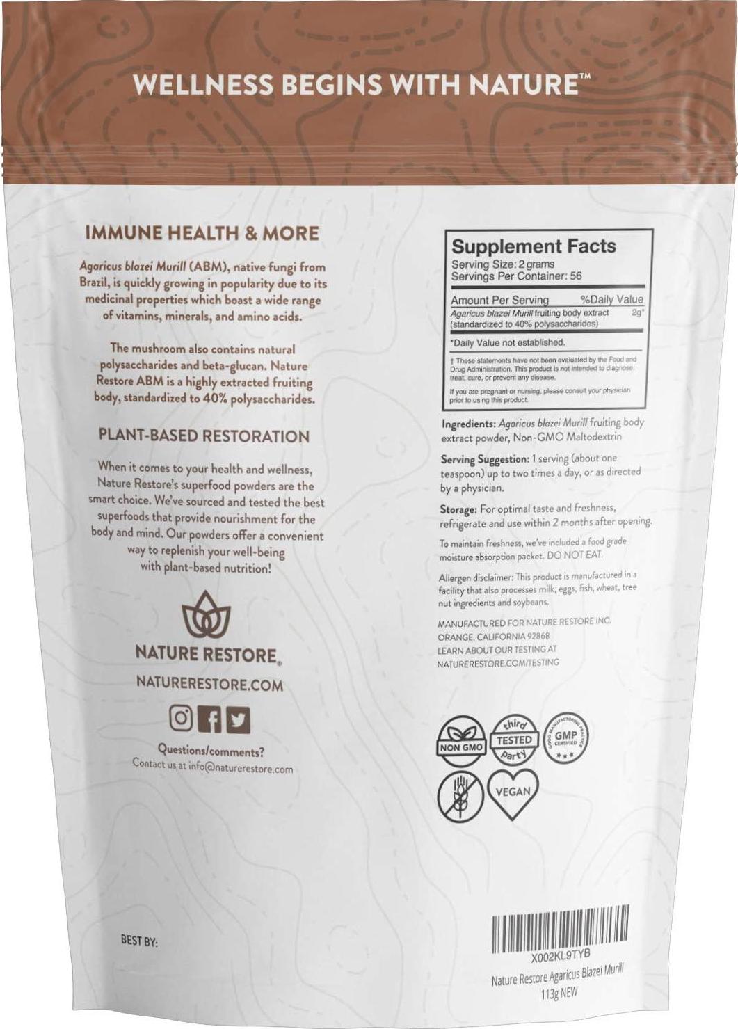 Agaricus Blazei Murill Extract Mushroom Powder, 4 Ounces, 40% Polysaccharides, Non GMO, Gluten Free