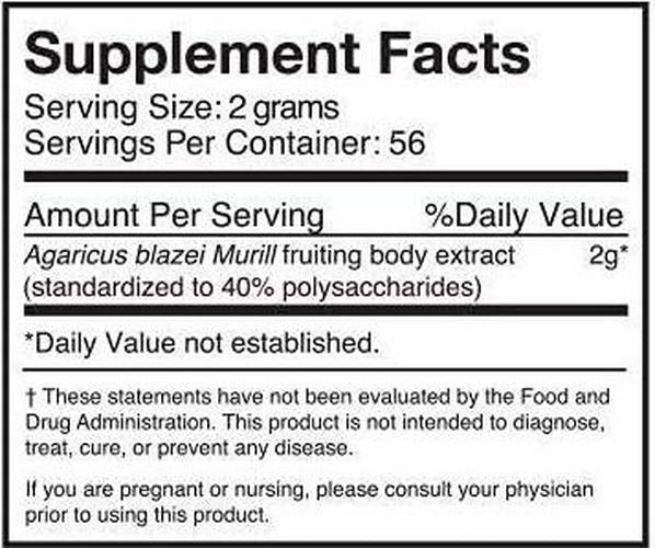 Agaricus Blazei Murill Extract Mushroom Powder, 4 Ounces, 40% Polysaccharides, Non GMO, Gluten Free