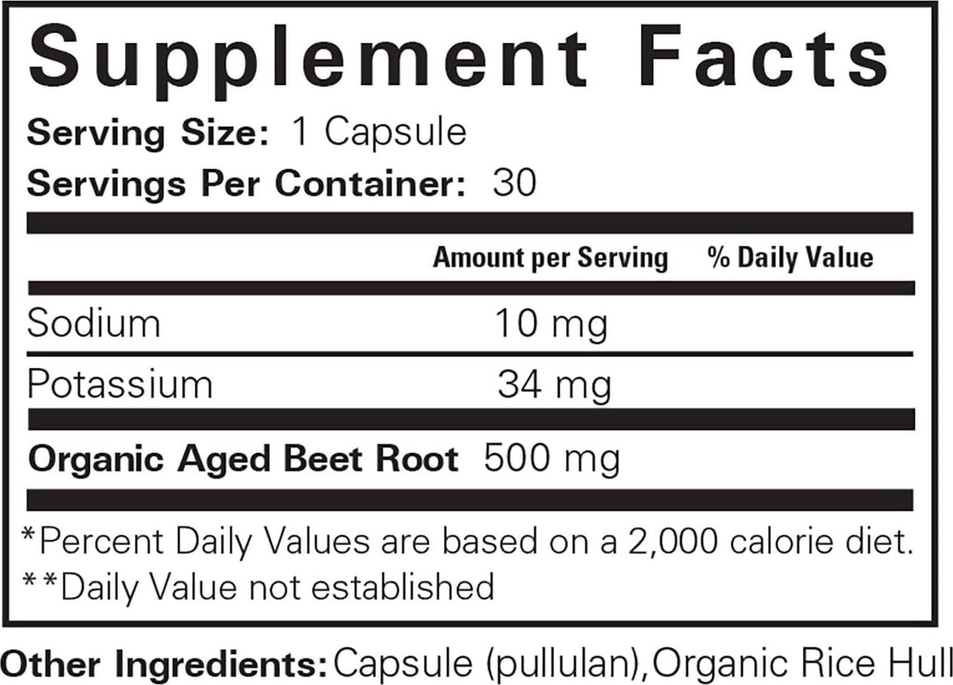 Aged Beet Root Capsules - Beet Pills for High Blood Pressure and Stamina - Organic Beet Root Powder - Nitric Oxide Supplement - Nitrate No Sugar - 30 Capsules - Beet Root Supplement - Super Beets
