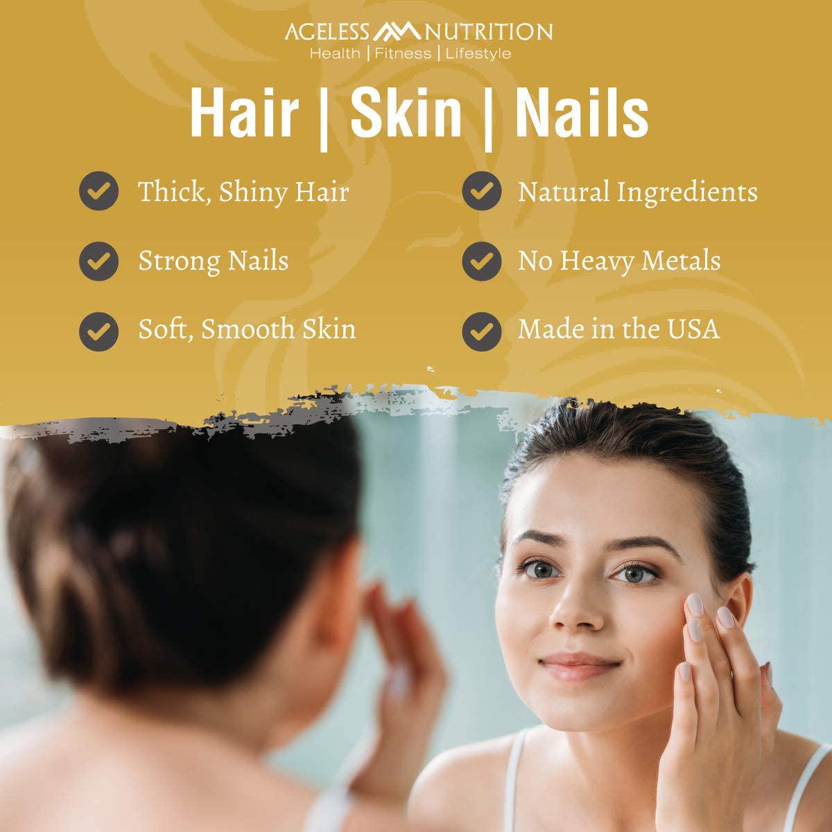 AgelessHAIR - Premium Hair Growth Formula for Healthier, Stronger, Shinier Hair - All Natural Supplements Including Biotin, Collagen, Vitamin A, Horsetail Leaf Extract - 60 Veggie Capsules