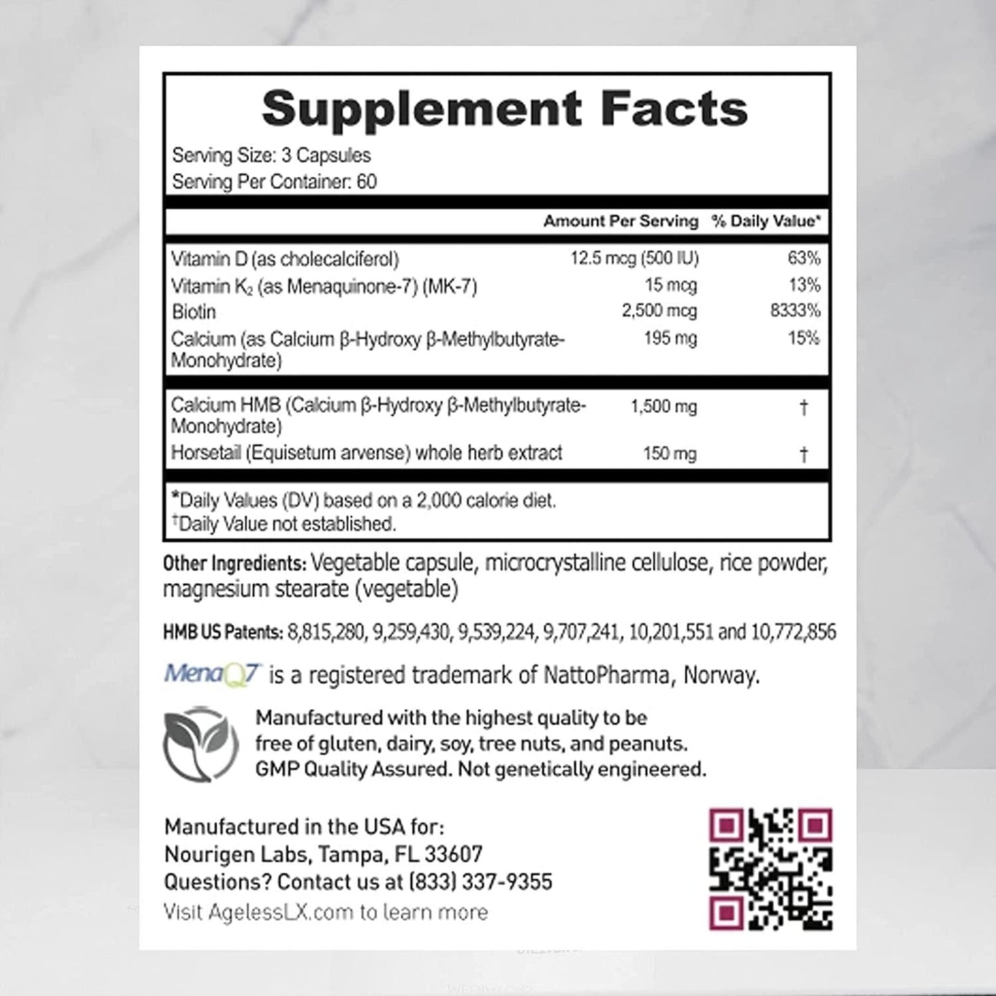 AgelessLX Anti Aging Supplement for Women - with HMB Collagen Enhancer Plus Vitamin D3 and K2, Horsetail and Biotin - Helps Build Lean Muscle, Strong Nails and Promotes Hair Growth