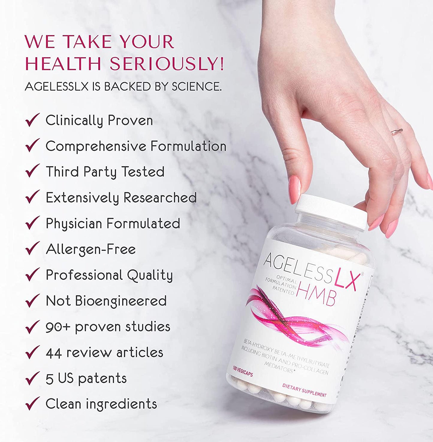 AgelessLX Anti Aging Supplement for Women - with HMB Collagen Enhancer Plus Vitamin D3 and K2, Horsetail and Biotin - Helps Build Lean Muscle, Strong Nails and Promotes Hair Growth