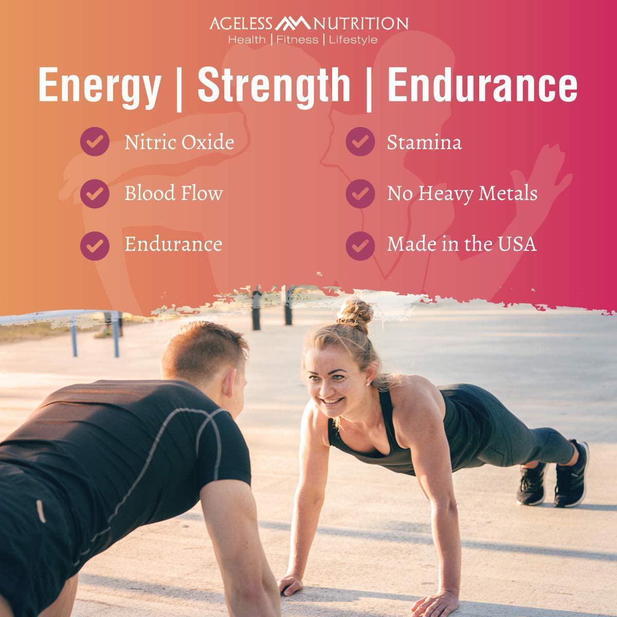 AgelessOXIDE - Nitric Oxide Supplement with L Arginine, Citrulline Malate, AAKG and Beet Root – All-Natural Nitric Booster for Energy, Strength and Endurance - 90 Veggie Capsules.