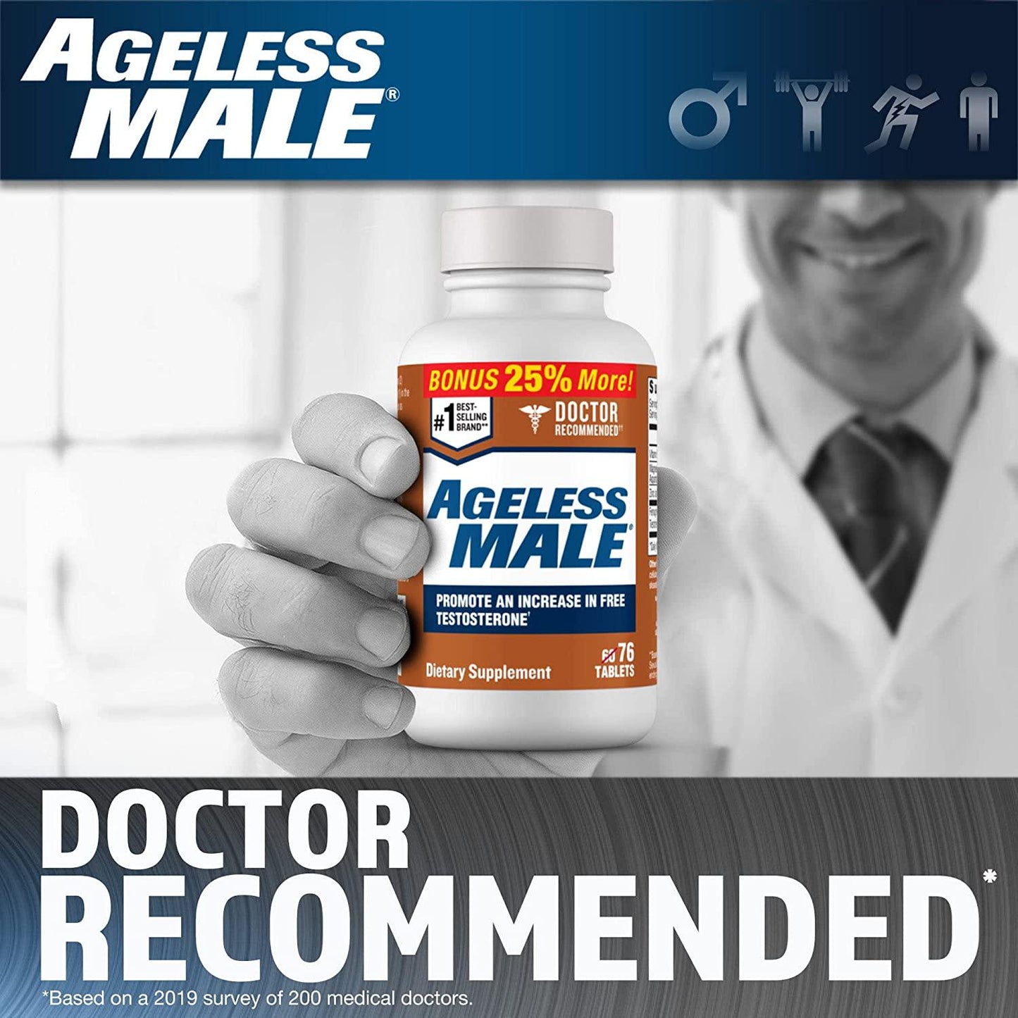 Ageless Male Free Testosterone Booster for Men and Ageless Male Advantage Premium Multivitamin for Men 50 Plus - Increase Free Testosterone + Once Daily Multivitamin with Brain and Cholesterol Care