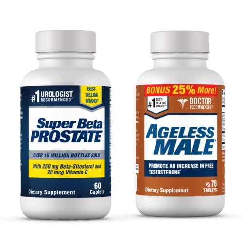Ageless Male Free Testosterone Booster and Super Beta Prostate Supplement for Men - Boost Free Testosterone and Reduce Frequent Nighttime Bathroom Trips with Science-Based Formulas