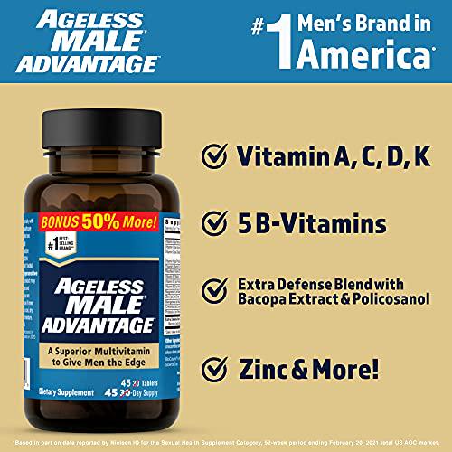 Ageless Male Max Total Testosterone Booster and Ageless Male Advantage Premium Multivitamin for Men 50 Plus - Boost Total Testosterone + Brain and Cholesterol Care