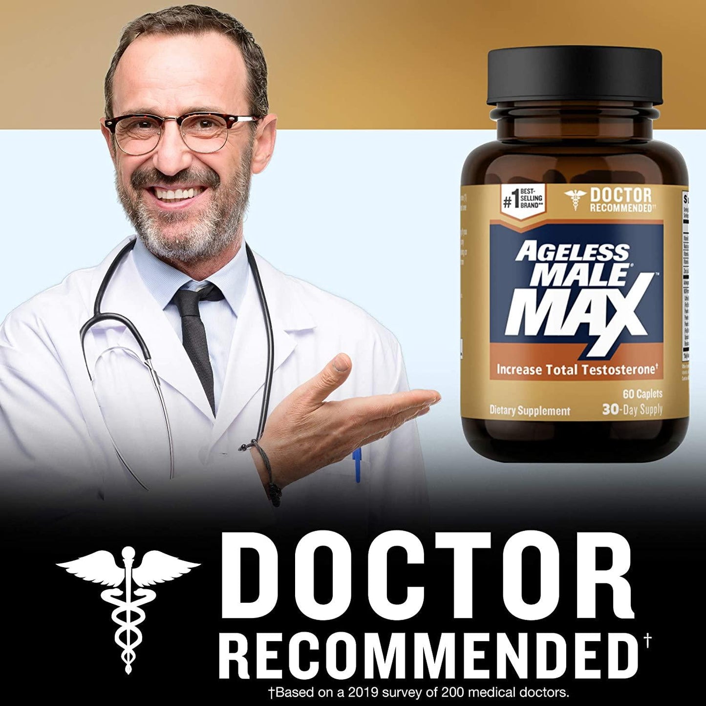 Ageless Male Max Total Testosterone Booster for Men Reduce Fat Faster Than Exercise Alone and Increase Nitric Oxide with Powerful, Safe Total Test Booster (60 Caplets, 1-Bottle)