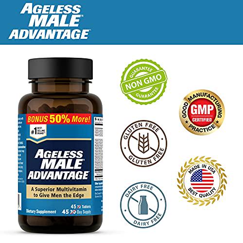 Ageless Male Max Total Testosterone Booster and Ageless Male Advantage Premium Multivitamin for Men 50 Plus - Boost Total Testosterone + Brain and Cholesterol Care