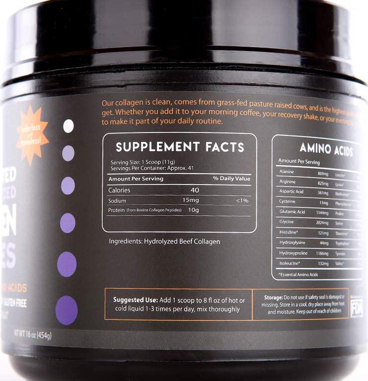 Agglomerated Pure Hydrolyzed Collagen Peptides High in Protein and Amino Acids Easy to Mix Grass-Fed Pasture Raised