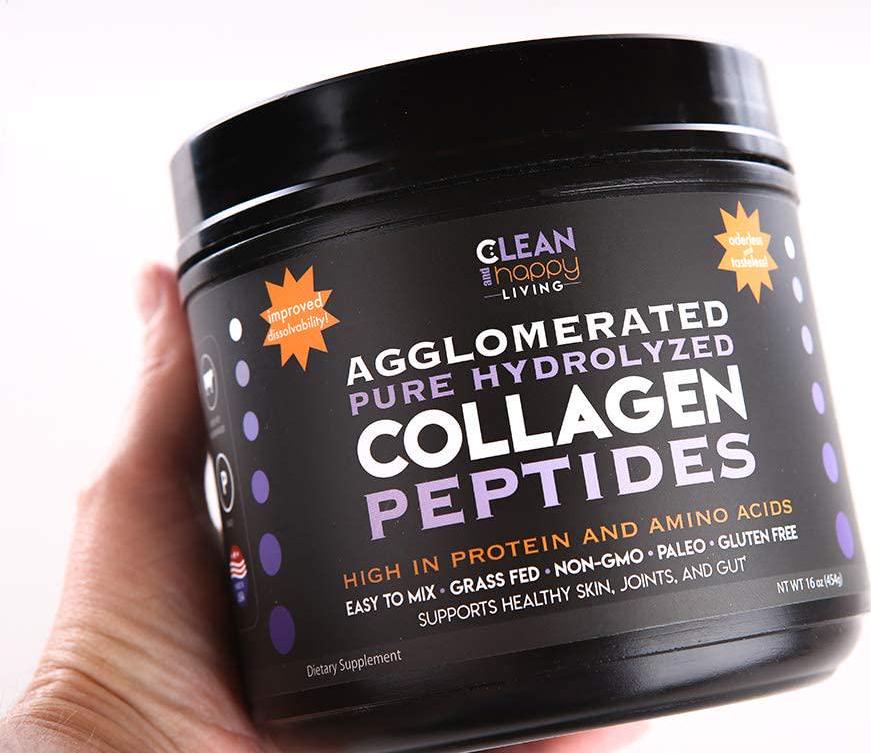 Agglomerated Pure Hydrolyzed Collagen Peptides High in Protein and Amino Acids Easy to Mix Grass-Fed Pasture Raised