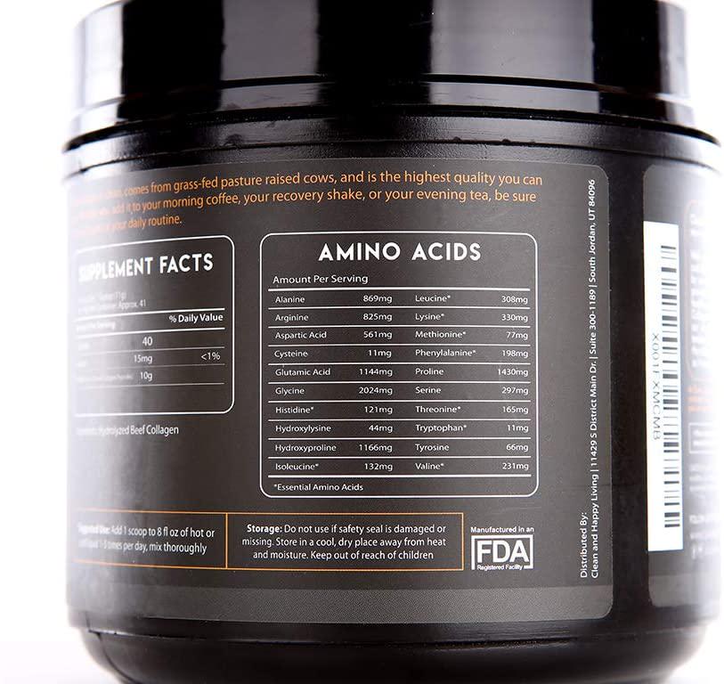 Agglomerated Pure Hydrolyzed Collagen Peptides High in Protein and Amino Acids Easy to Mix Grass-Fed Pasture Raised