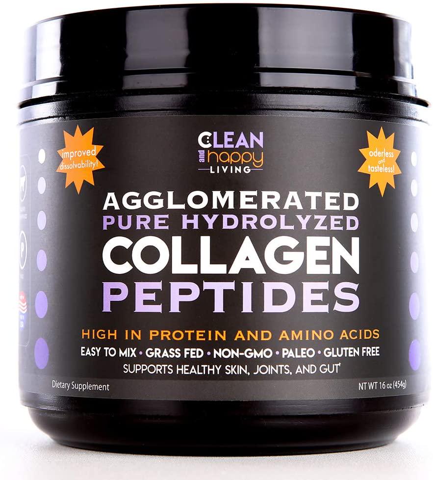 Agglomerated Pure Hydrolyzed Collagen Peptides High in Protein and Amino Acids Easy to Mix Grass-Fed Pasture Raised