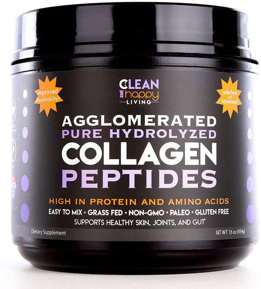 Agglomerated Pure Hydrolyzed Collagen Peptides High in Protein and Amino Acids Easy to Mix Grass-Fed Pasture Raised