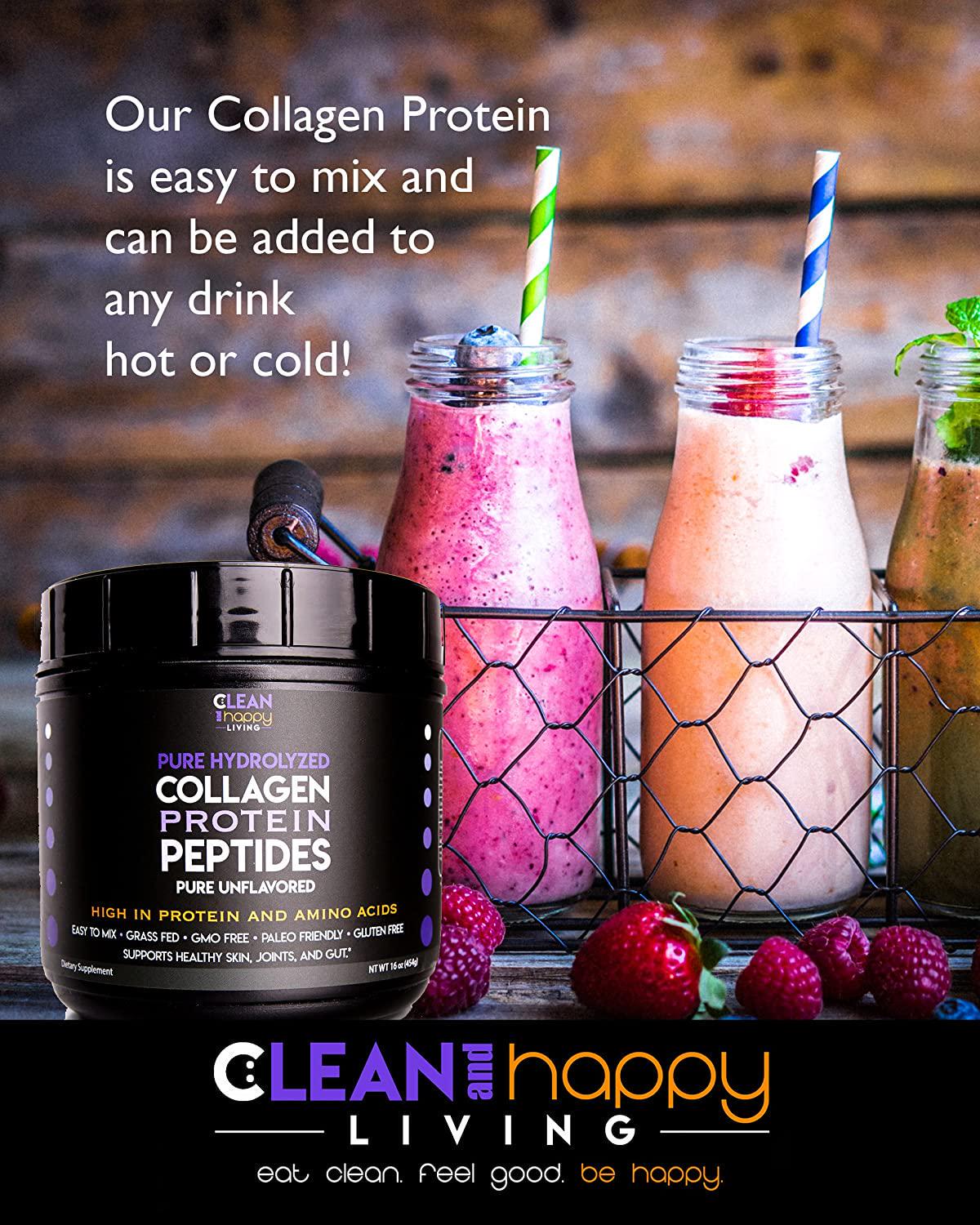 Agglomerated Pure Hydrolyzed Collagen Peptides High in Protein and Amino Acids Easy to Mix Grass-Fed Pasture Raised