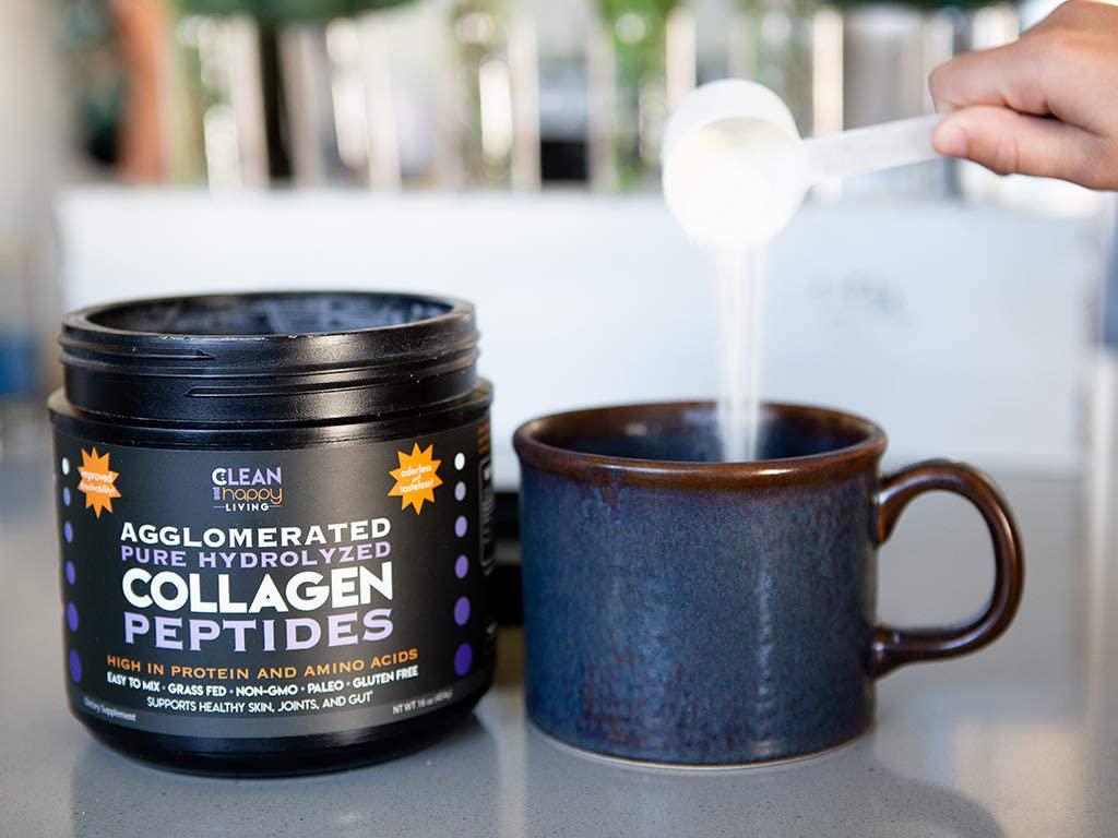 Agglomerated Pure Hydrolyzed Collagen Peptides High in Protein and Amino Acids Easy to Mix Grass-Fed Pasture Raised