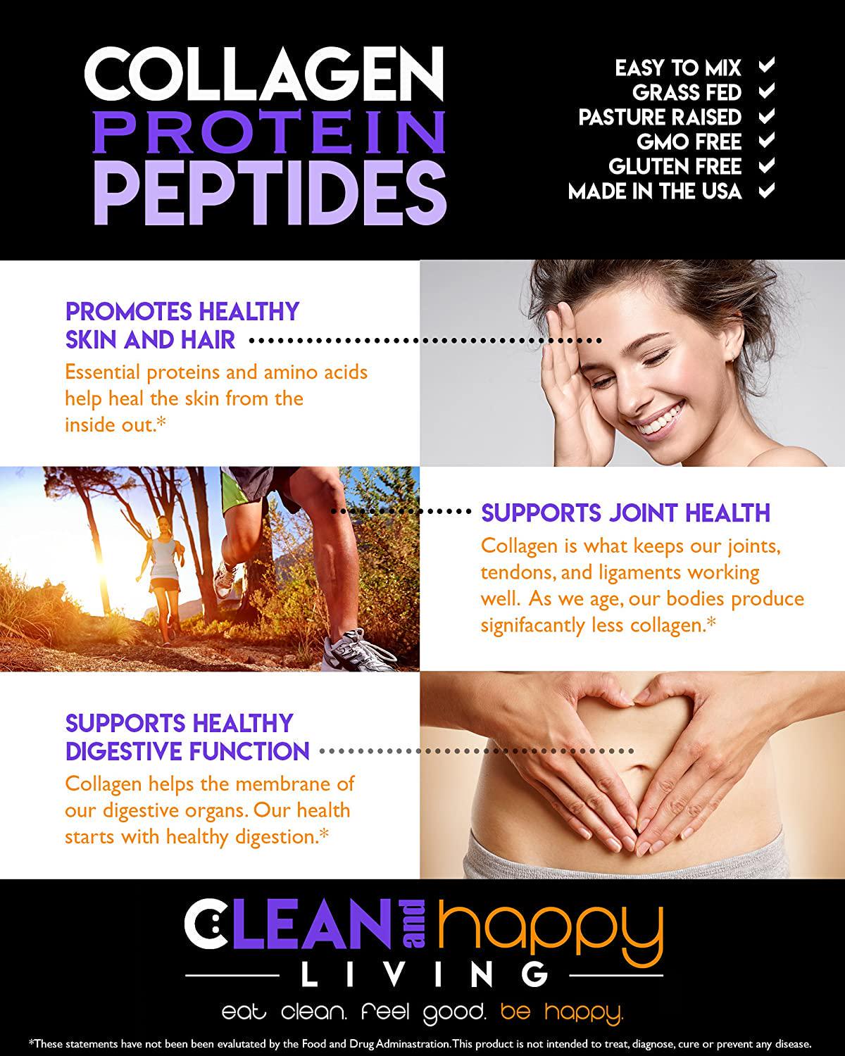 Agglomerated Pure Hydrolyzed Collagen Peptides High in Protein and Amino Acids Easy to Mix Grass-Fed Pasture Raised