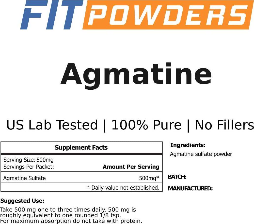 Agmatine Sulfate Powder 100g (100 Grams, 200 Servings) 100% Pure, Strength and Pump (Nitric Oxide) Supplement by FitPowders