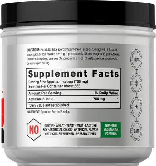 Agmatine Sulfate Powder | 500 Grams | 666 Servings | Unflavored | Pre Workout Supplement | Vegetarian, Non-GMO and Gluten Free | by Horbaach