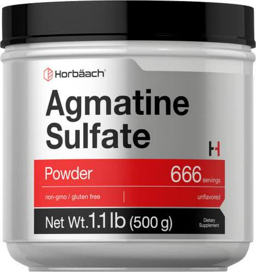 Agmatine Sulfate Powder | 500 Grams | 666 Servings | Unflavored | Pre Workout Supplement | Vegetarian, Non-GMO and Gluten Free | by Horbaach