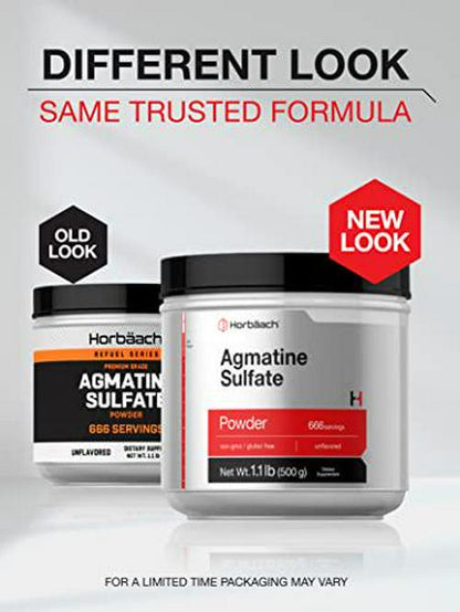 Agmatine Sulfate Powder | 500 Grams | 666 Servings | Unflavored | Pre Workout Supplement | Vegetarian, Non-GMO and Gluten Free | by Horbaach