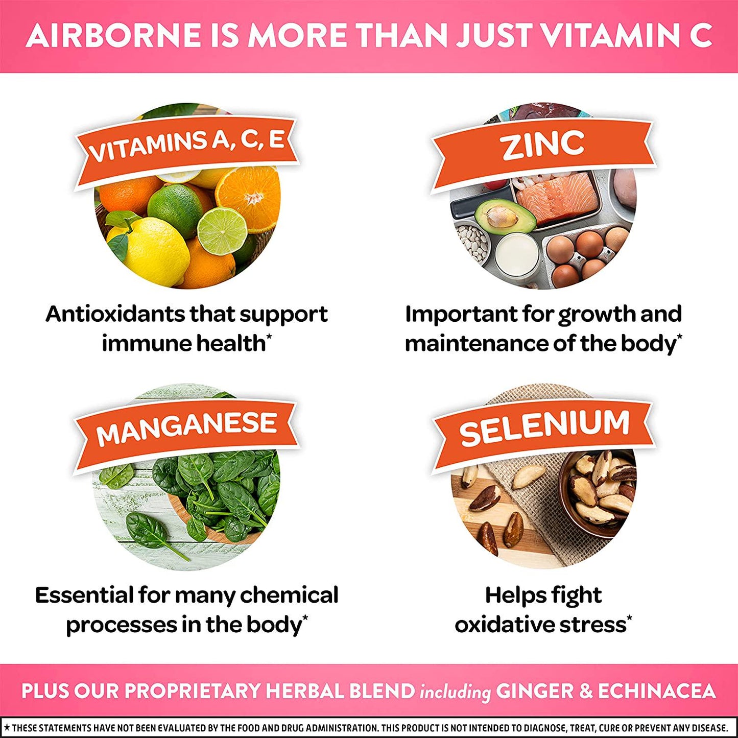 Airborne 1000mg Vitamin C with Zinc Effervescent Tablets, Immune Support Supplement with Powerful Antioxidants Vitamins A C and E - (30 count box), Very Berry Flavor, Fizzy Drink Tablets, Gluten-Free