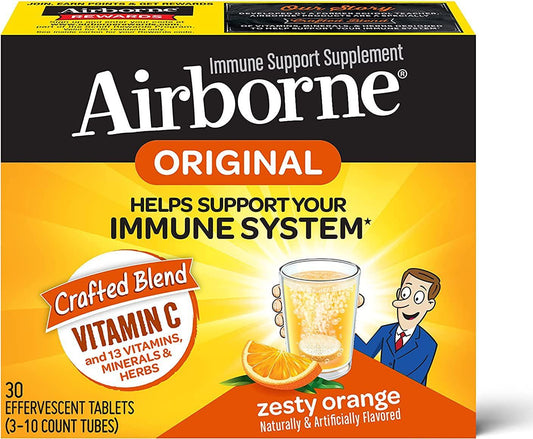 Airborne 10030 Immune Support Effervescent Tablet, Zesty Orange, 30 Tablets