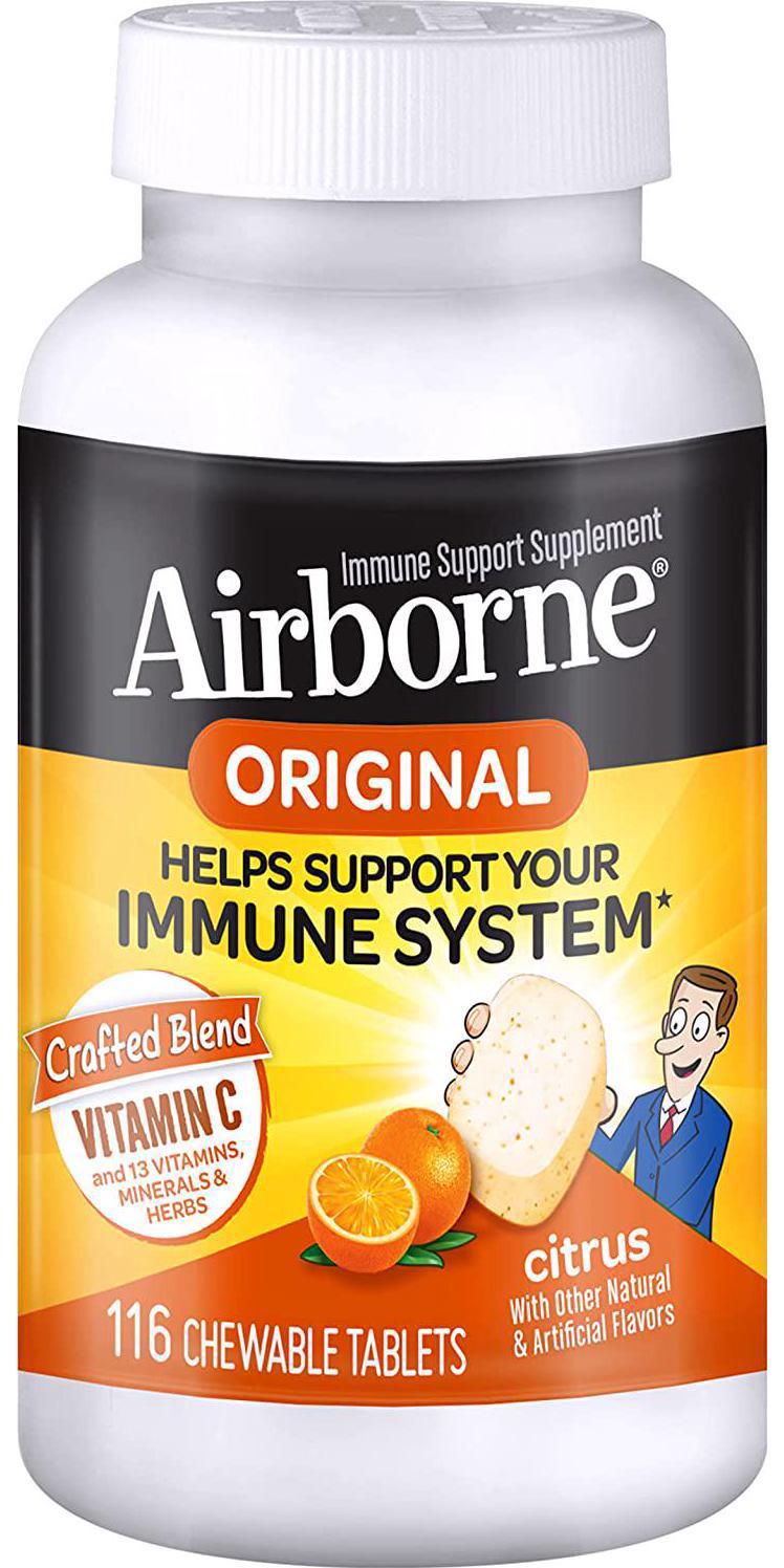 Airborne 116 Piece Immune Support Chewable Tablets, Citrus (Packaging May Vary)