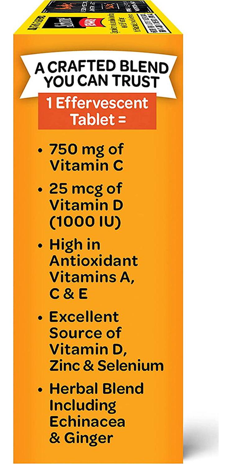 Airborne 750mg Vitamin C Plus Vitamin D and Zinc Effervescent Tablets, Immune Support Supplement with Powerful Antioxidants Vitamins A C D and E (27 Count), Zesty Orange Flavor, Fizzy Drink Tablets