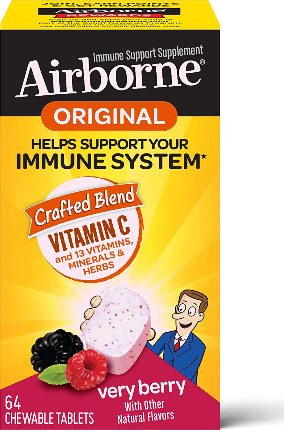 Airborne Chewable Immune Support Berry Tablets 64 ea (Pack of 3)