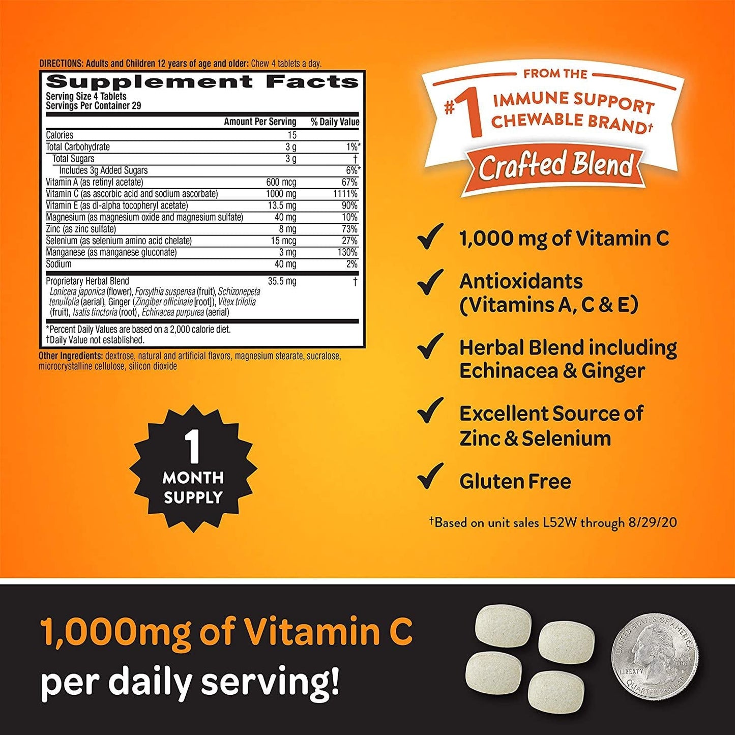 Airborne Citrus Chewable Tablets 1000mg of Vitamin C - Immune Support Supplement 116 ea (Pack of 2)