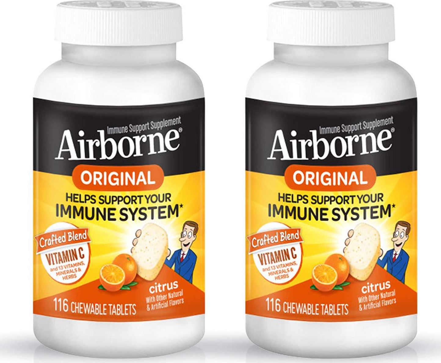 Airborne Citrus Chewable Tablets 1000mg of Vitamin C - Immune Support Supplement 116 ea (Pack of 2)