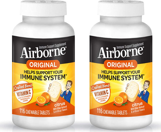 Airborne Citrus Chewable Tablets 1000mg of Vitamin C - Immune Support Supplement 116 ea (Pack of 2)