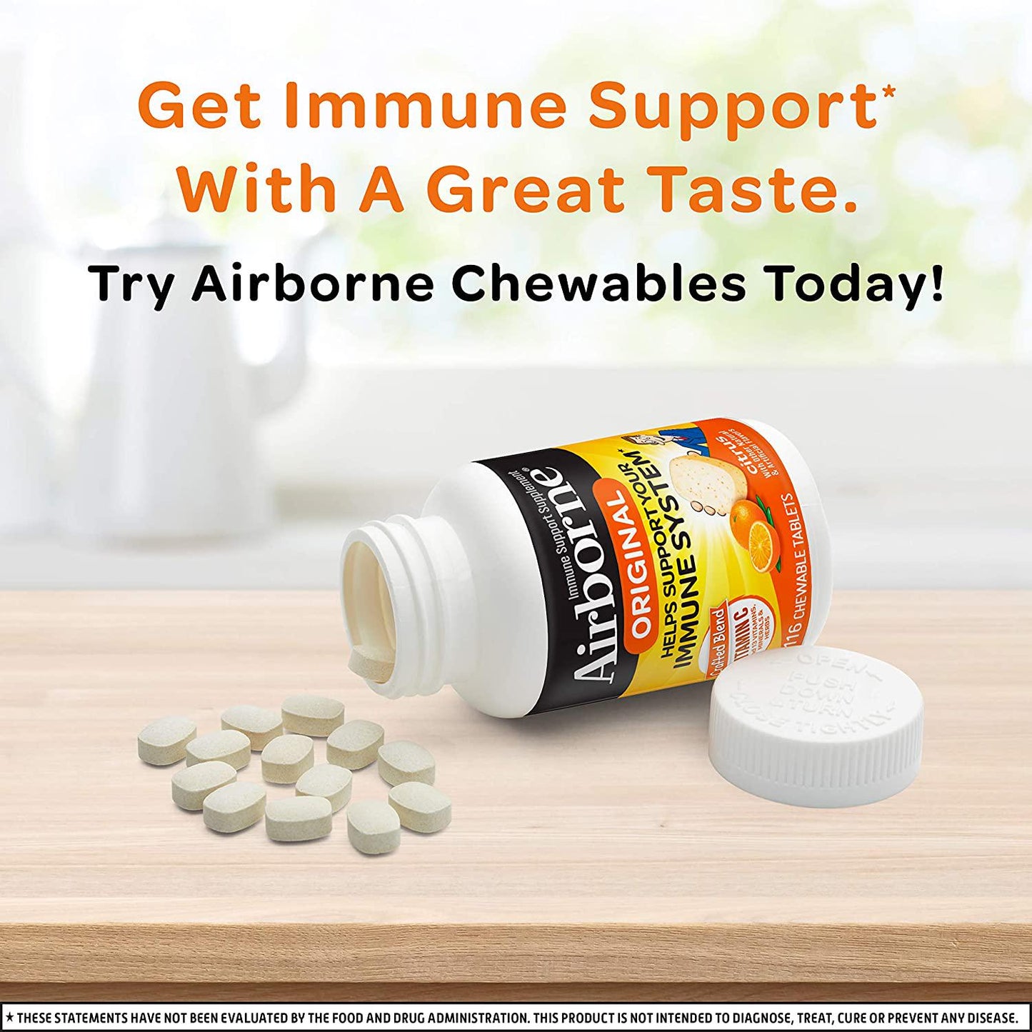 Airborne Citrus Chewable Tablets 1000mg of Vitamin C - Immune Support Supplement 116 ea (Pack of 2)