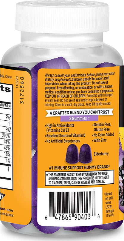 Airborne Elderberry + Vitamins Zinc Crafted Blend Gummies in a Bottle GlutenFree Immune Support Supplement with Vitamins C D E That Has No Artificial Sweeteners No Color Added, Purple, Gummy, 50 Count