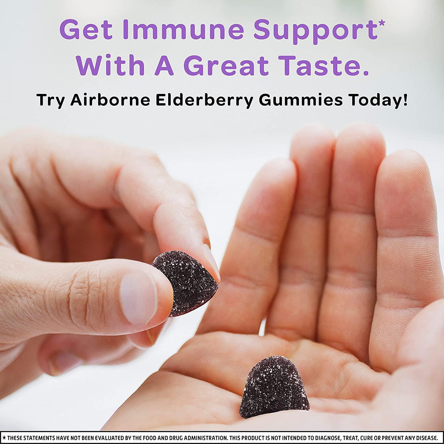 Airborne Elderberry + Vitamins Zinc Crafted Blend Gummies in a Bottle GlutenFree Immune Support Supplement with Vitamins C D E That Has No Artificial Sweeteners No Color Added, Purple, Gummy, 50 Count