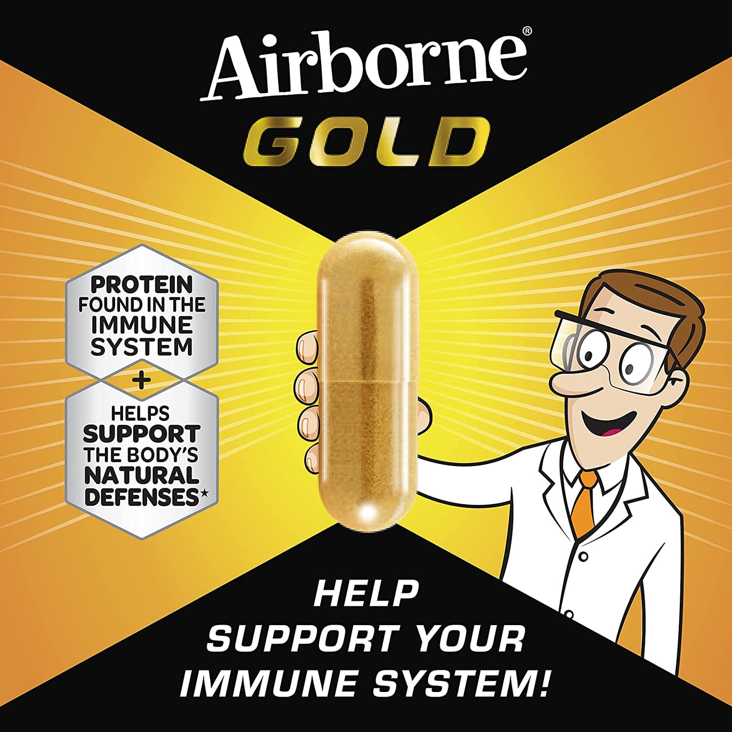 Airborne Gold Lactoferrin 300mg (per serving) Capsules (60 count in a bottle), Immune Support Supplement That Helps Support The Body's Natural Defenses, with Protein Found In The Immune System