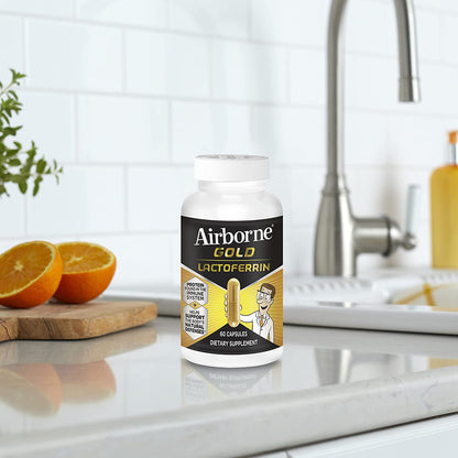 Airborne Gold Lactoferrin 300mg (per serving) Capsules (60 count in a bottle), Immune Support Supplement That Helps Support The Body's Natural Defenses, with Protein Found In The Immune System