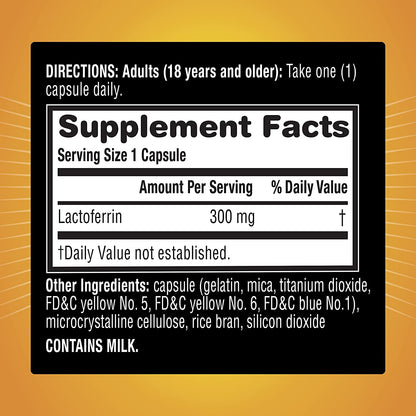 Airborne Gold Lactoferrin 300mg (per serving) Capsules (60 count in a bottle), Immune Support Supplement That Helps Support The Body's Natural Defenses, with Protein Found In The Immune System