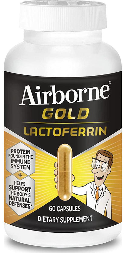 Airborne Gold Lactoferrin 300mg (per serving) Capsules (60 count in a bottle), Immune Support Supplement That Helps Support The Body's Natural Defenses, with Protein Found In The Immune System