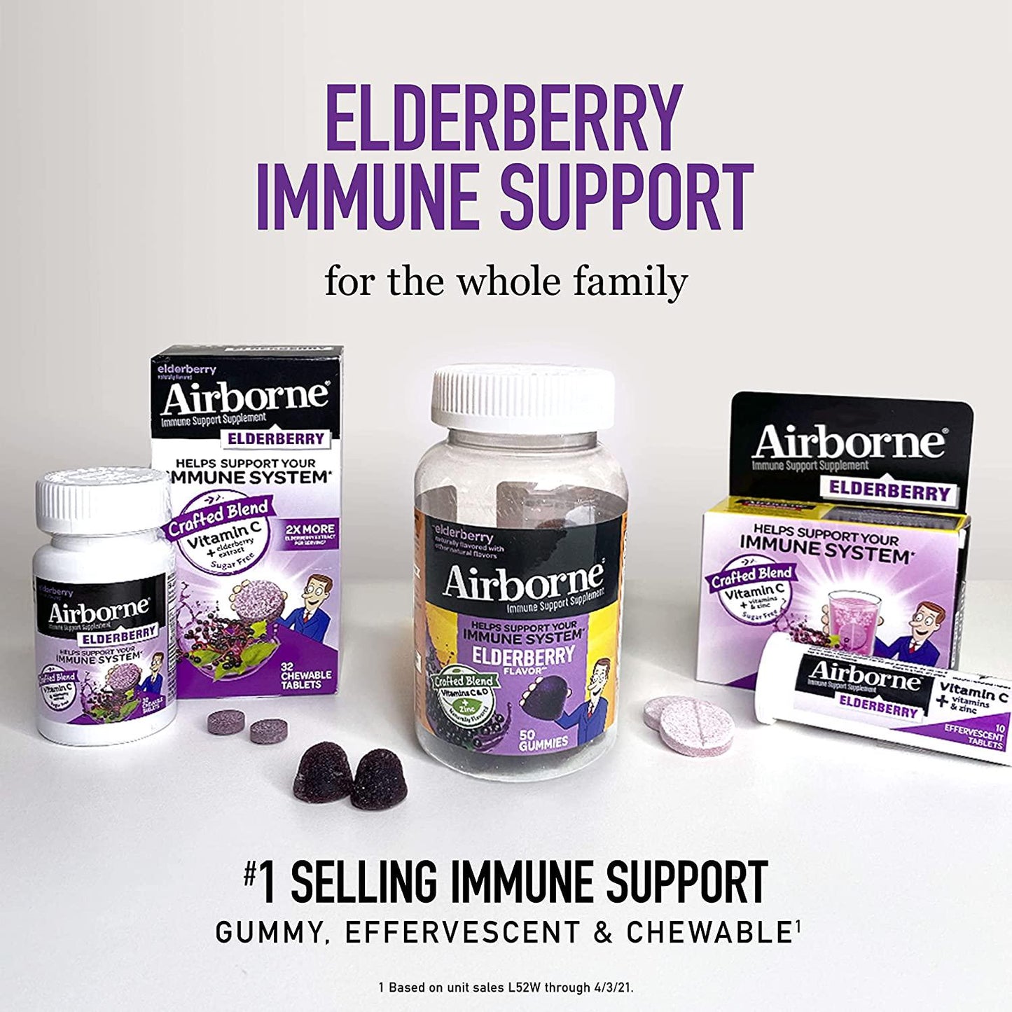Airborne KIDS Elderberry + Vitamins and Zinc Gummies (130 count in a bottle), Gluten-Free Immune Support Supplement With Vitamins D and E