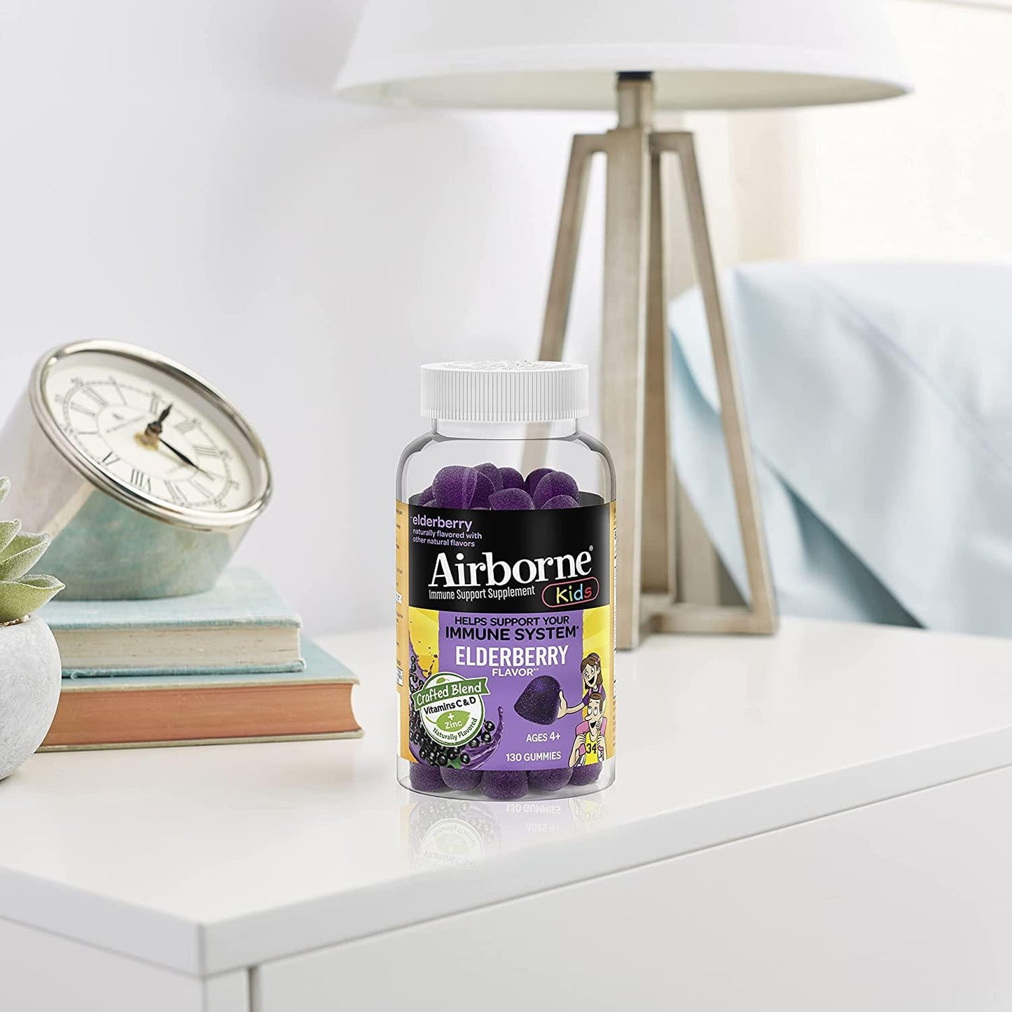 Airborne KIDS Elderberry + Vitamins and Zinc Gummies (130 count in a bottle), Gluten-Free Immune Support Supplement With Vitamins D and E