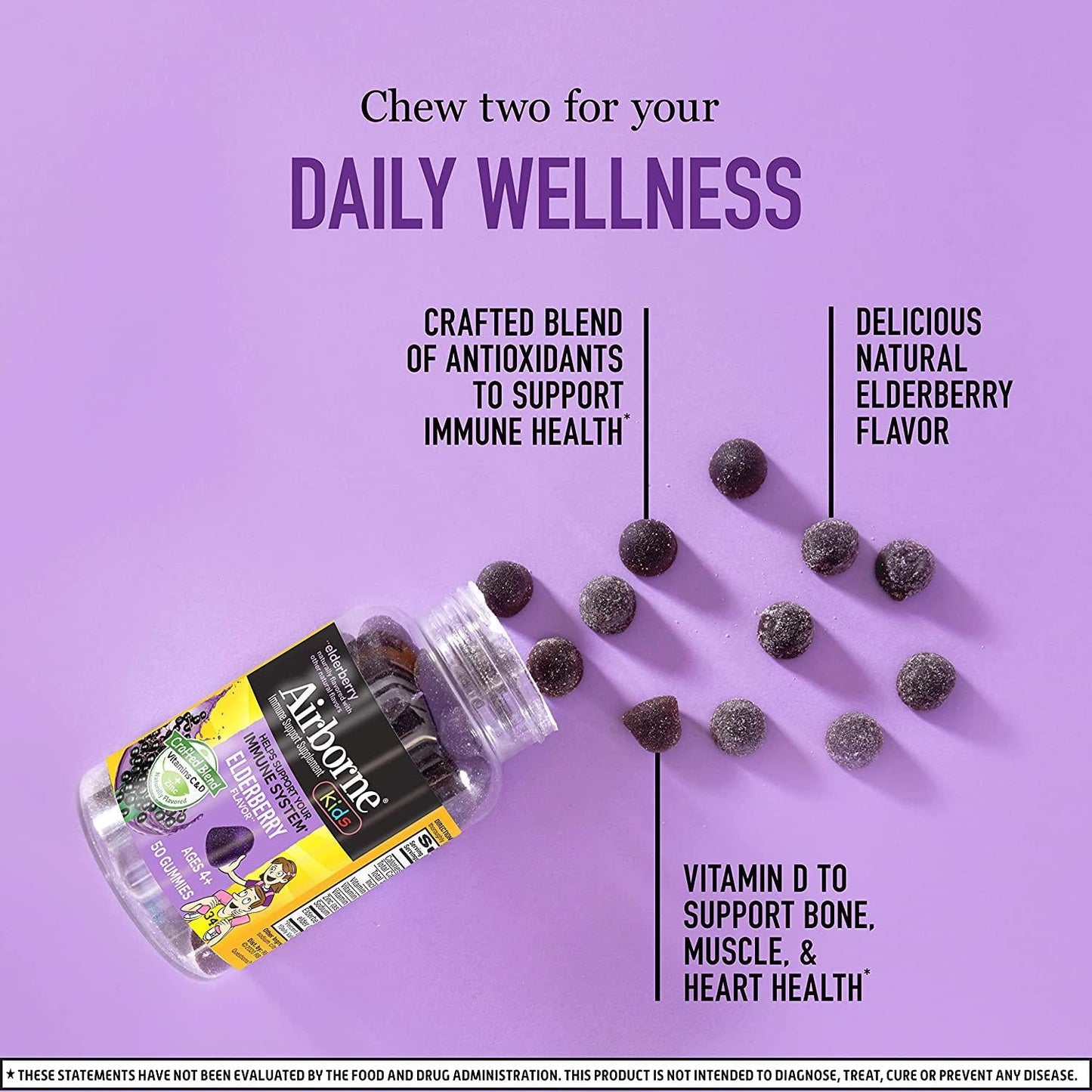 Airborne KIDS Elderberry + Vitamins and Zinc Gummies (130 count in a bottle), Gluten-Free Immune Support Supplement With Vitamins D and E